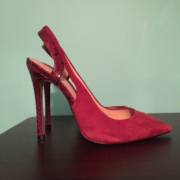 Zara Maroon Snake Suede Heel - Picture 1 of 3